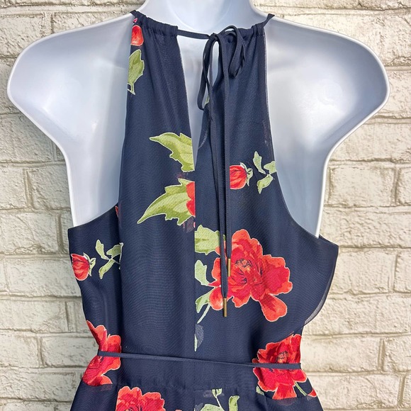 Lovers + Friends Dress Gigi Wrap Floral Mini Ruffle Sleeveless Halter Blue Pink - Picture 6 of 9